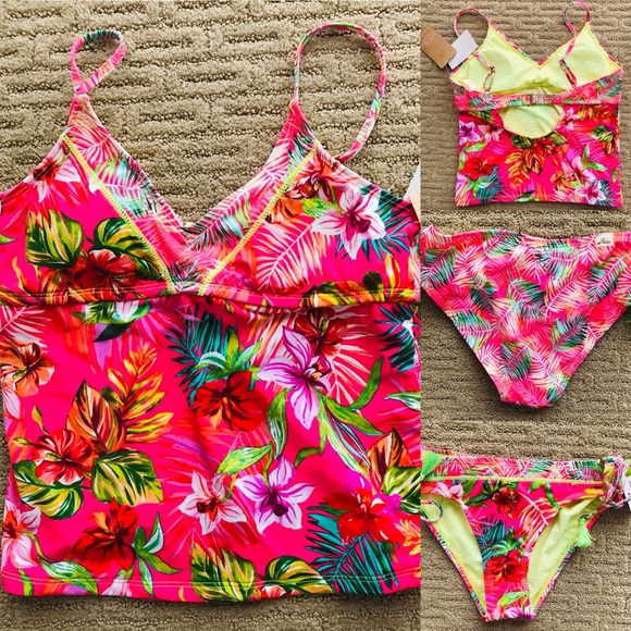 NWT HOBIE Girls TROPICAL California Style TANKINI BIKINI SWIMSUIT Size 12 - Picture 4 of 13